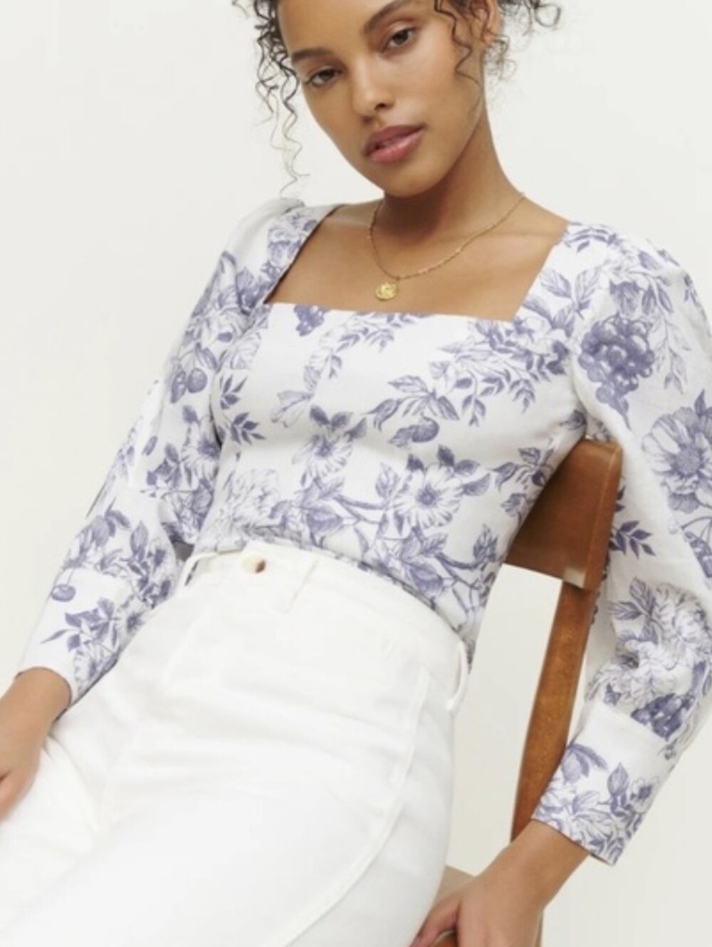 Reformation Stilton Puff Sleeve Top Blue Floral 2 NWOT